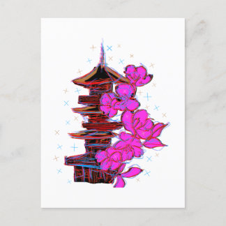 Doodle japonés: La belleza serena de una pagoda  ポストカード