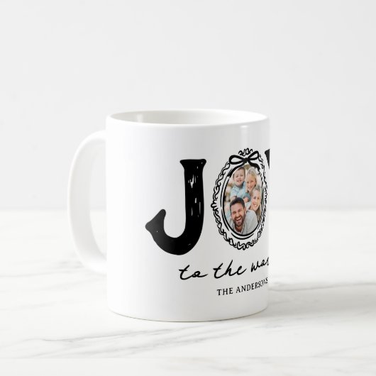 Doodle Joy To The World写真クリスマス コーヒーマグカップ (正面左)