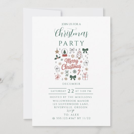 Doodle Line Art Christmas 招待状 (正面)