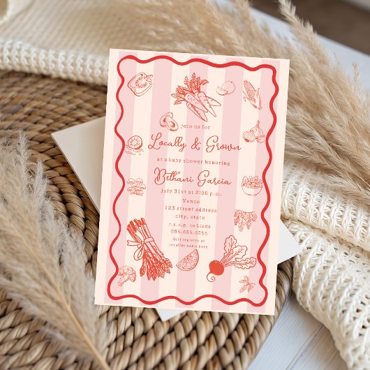 doodle Locally Grown Farmer's Market Baby Shower 招待状