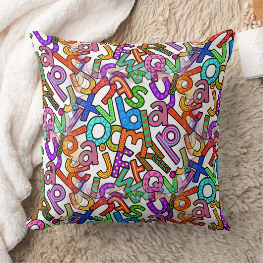 Doodle Lowercase Alphabet Pattern クッション (ブランケット)