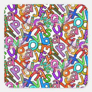 Doodle Lowercase Alphabet Pattern スクエアシール