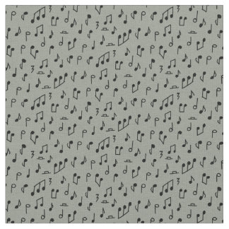 Doodle music notes black on medium grey ファブリック