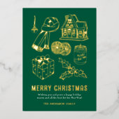 Doodle Non-Photo Green Christmas 箔シーズンカード (正面)