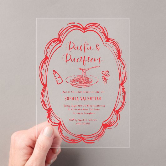 Doodle Pasta and Pacifiers Baby Shower  アクリル招待状 (インサイチュ (ポータブル))