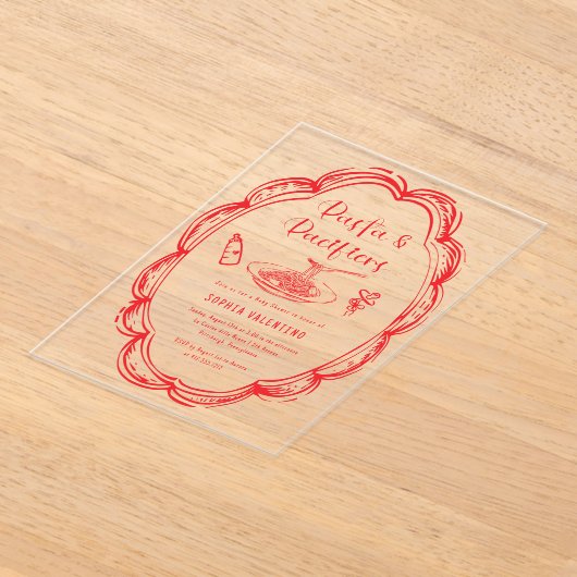 Doodle Pasta and Pacifiers Baby Shower  アクリル招待状 (レイダウン)