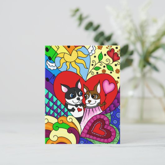 Doodle Pattern PersonalizableのBoston Terrier ポストカード (スタンド正面)