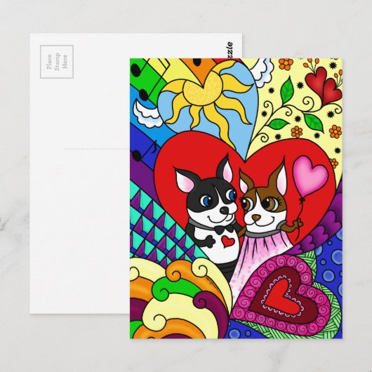 Doodle Pattern PersonalizableのBoston Terrier ポストカード (正面/裏面)