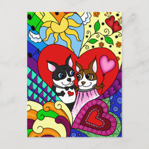 Doodle Pattern PersonalizableのBoston Terrier ポストカード