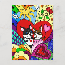 Doodle Pattern PersonalizableのBoston Terrier ポストカード