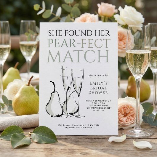 Doodle Pear-fect Match Bridal Shower 招待状
