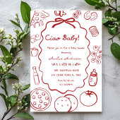 doodle Pizza Italian Ciao Baby Shower Invitation 招待状
