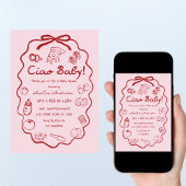 doodle Pizza Italian Ciao Baby Shower Invitation 招待状