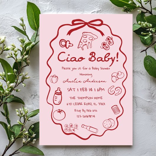 doodle Pizza Italian Ciao Baby Shower Invitation 招待状