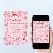 doodle Pizza Italian Ciao Baby Shower Invitation 招待状