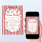 doodle Pizza Italian Ciao Baby Shower Invitation 招待状
