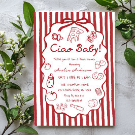 doodle Pizza Italian Ciao Baby Shower Invitation 招待状