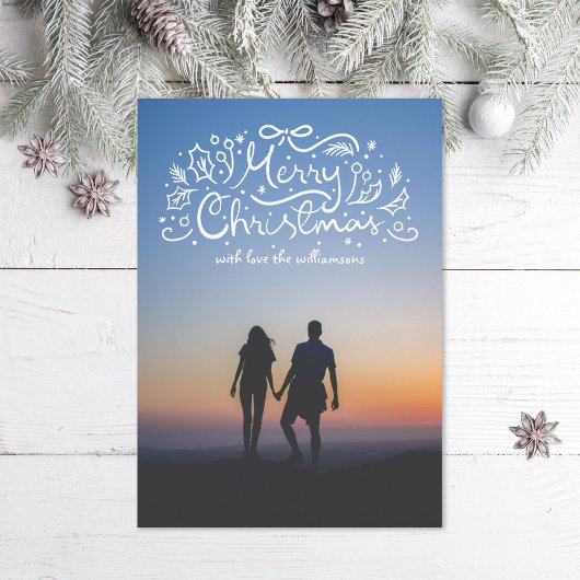 Doodle Ribbon Merry Christmas Festive Photo シーズンカード