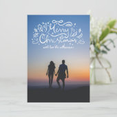 Doodle Ribbon Merry Christmas Festive Photo シーズンカード (スタンド正面)