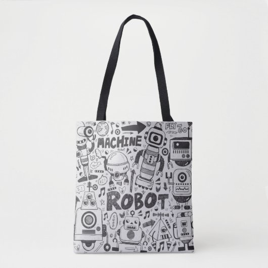 doodle robot element, illustrator line tools drawi トートバッグ (正面)