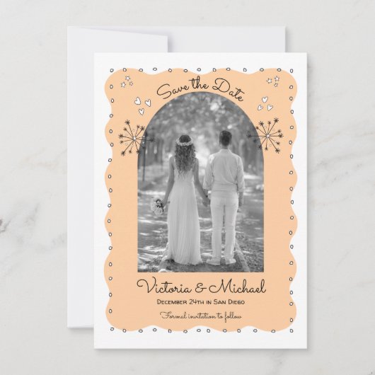 Doodle Sketch日付ファンキーアーチを保存 招待状 (正面)