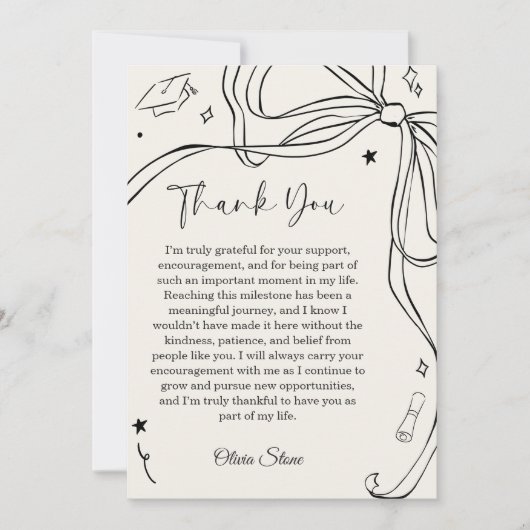 Doodle Style Senior Graduation Party Hand Drawn サンキューカード (正面)