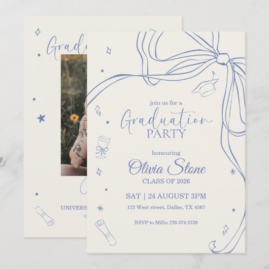 Doodle Style Senior Graduation Party Hand Drawn 招待状 (正面/裏面)