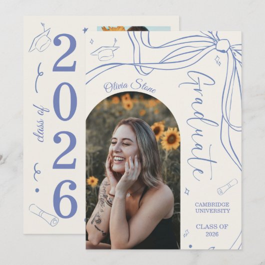 Doodle Style Senior Graduation Party Hand Drawn  案内状 (正面/裏面)