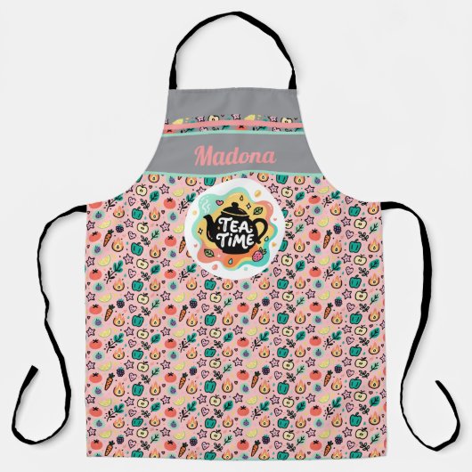 Doodle Tea Time Teapot Pastel Art エプロン (正面)