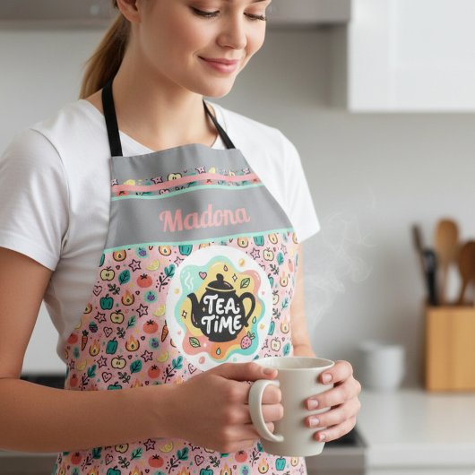 Doodle Tea Time Teapot Pastel Art エプロン