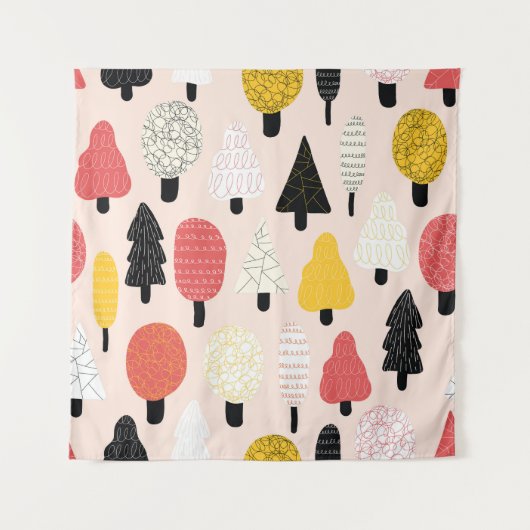 Doodle Trees:ヴィンテージ、抽象芸術自然。 タペストリー (正面)