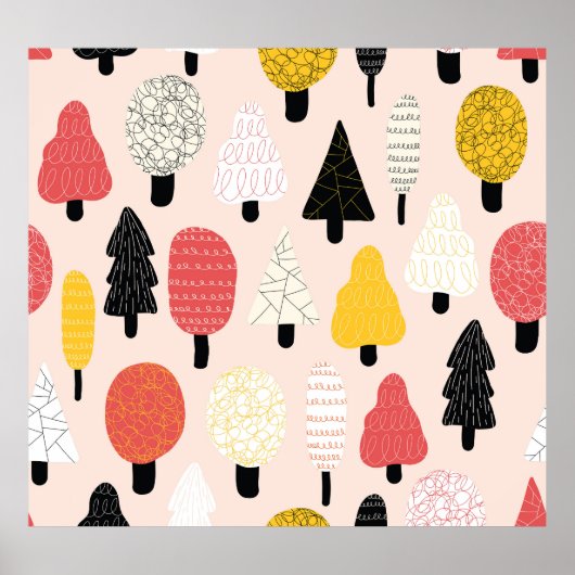 Doodle Trees:ヴィンテージ、抽象芸術自然。 ポスター (正面)
