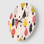 Doodle Trees:ヴィンテージ、抽象芸術自然。 ラージ壁時計 (傾斜)