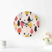 Doodle Trees:ヴィンテージ、抽象芸術自然。 ラージ壁時計 (ホーム)