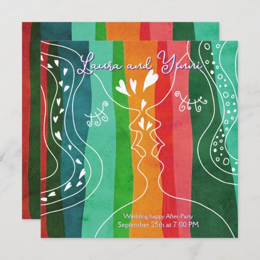 Doodle two women and love 招待状 (正面/裏面)