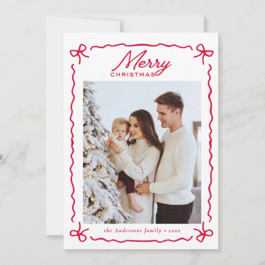 Doodle Whimsical Red Bow Photo collage Christmas   シーズンカード (正面)