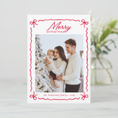 Doodle Whimsical Red Bow Photo collage Christmas シーズンカード (スタンド正面)