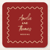 Doodle+Whimsical+Retro+Classy+結婚式 スクエアペーパーコースター (正面)