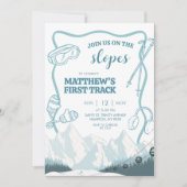 Doodle Winter Blue pastel Ski 1st birthday 招待状 (正面)