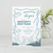 Doodle Winter Blue pastel Ski 1st birthday 招待状 (スタンド正面)