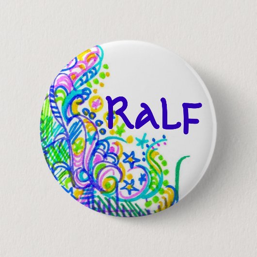 Doodlebugsの青い落書きの名札 缶バッジ (正面)