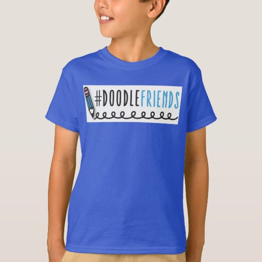 #DoodleFriends – 黒い袖のキッズTシャツ Tシャツ (正面)