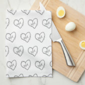 Doodles Black Hearts Valentines Day キッチンタオル (四つ折り)