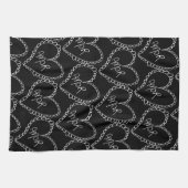 Doodles Black Hearts Valentines Day Red キッチンタオル (横)