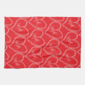 Doodles Black Hearts Valentines Day Red キッチンタオル (横)