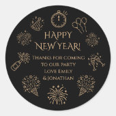 Doodles Gold Black New Year Party Thank you  ラウンドシール (正面)