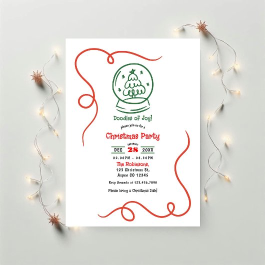 Doodles of Joy! Whimsy Hand Drawn Christmas Party 招待状