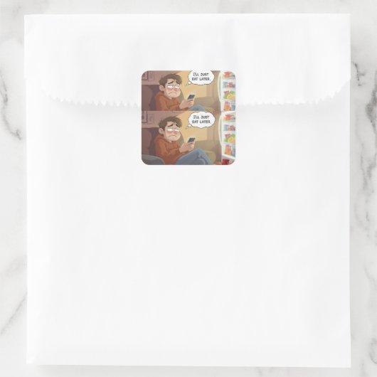 Doomscrolling & Snacks – Relatable Sticker スクエアシール (バッグ)