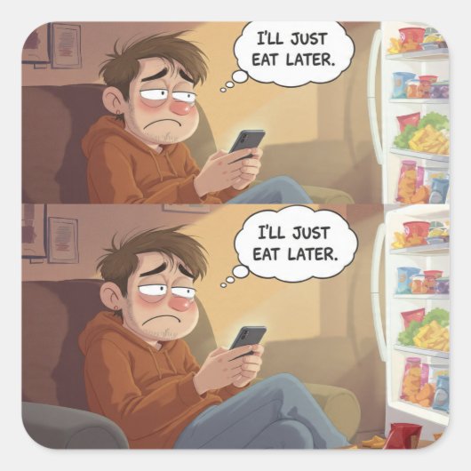 Doomscrolling & Snacks – Relatable Sticker スクエアシール (正面)