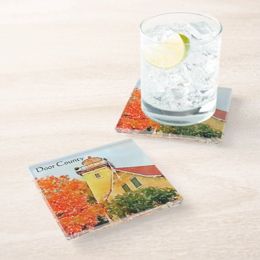 Door郡のワシの絶壁の灯台水彩画 ガラスコースター (アングル)